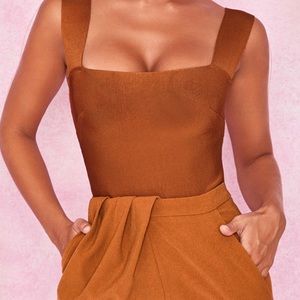 House of cb Roka tan body suit square neck in size S